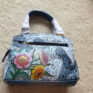Anuschka Blue Floral Satchel And matching Wallet